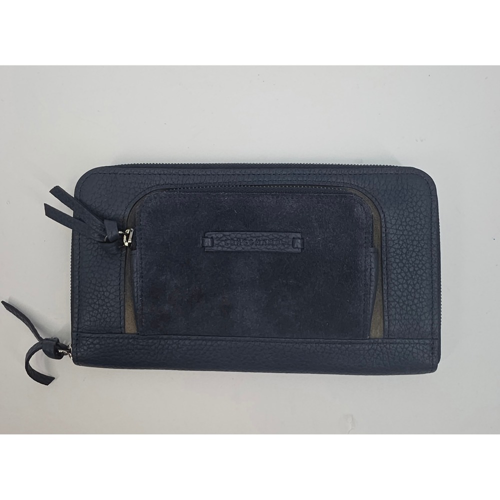 Longchamp 3D Zip Around Continental Wallet Navy Blue Leather Suede L3401 907 729